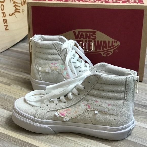 NWT VANS SK8-HI Zip Sequins White Kid’s AUTHENTIC - Picture 2 of 7